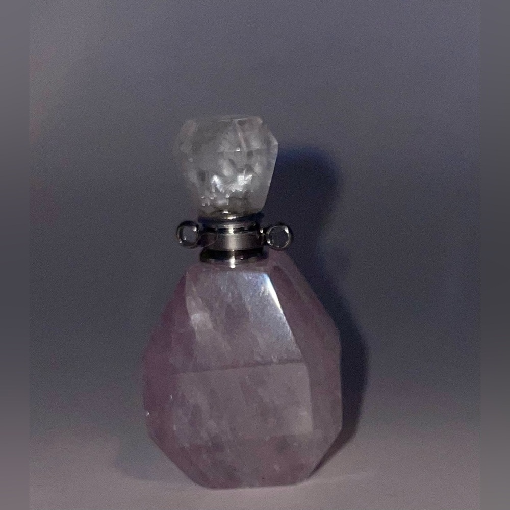 Rose Quartz perfume bottle that is a pendant that holds oils/anything necklace